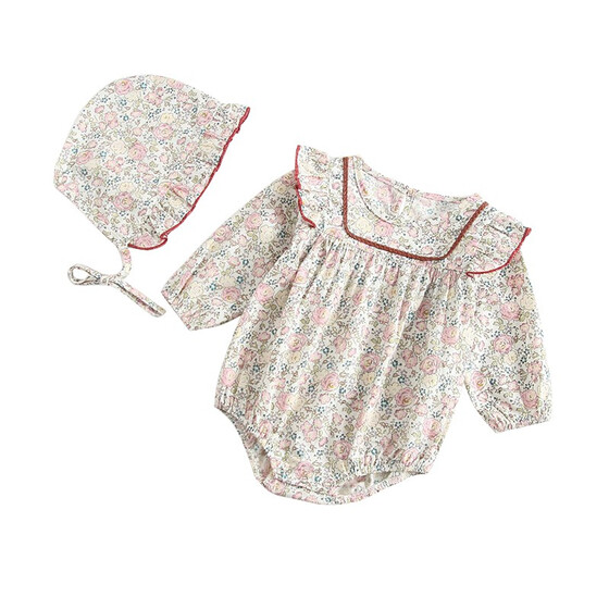 0-24M Infant Baby Girls Bodysuit Long-Sleeved Ruffled Trumpet Sleeves Romper Jumpsuits Toddlers Frill Solid Pajamas Outfits Bodysuit Clothes
