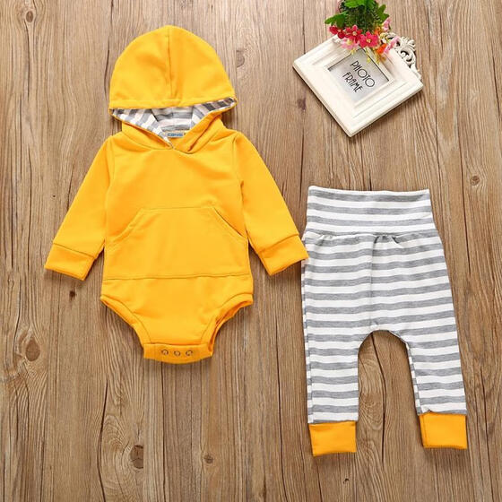Pants Outfits 2Pcs Set Clothes Toddler Baby Boy Girl Striped Pocket Hoodie Tops