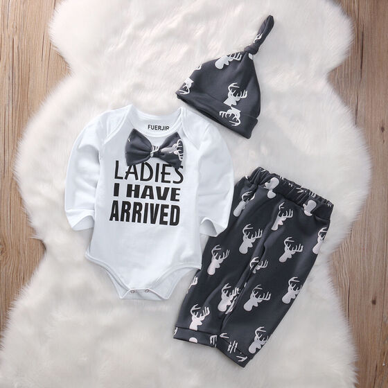 US Newborn Baby Boy Cotton Long Sleeve Top Romper+Deer Pants Outfits Set Clothes