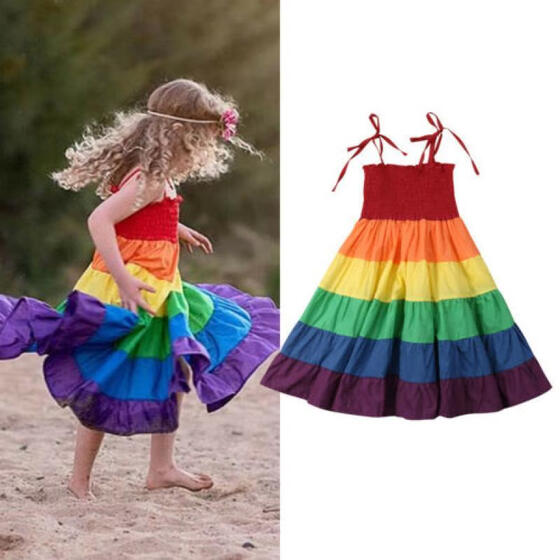 Toddler Kid Baby Girl Sleeveless Rainbow Sequined Lace Princess Romper Dress USA