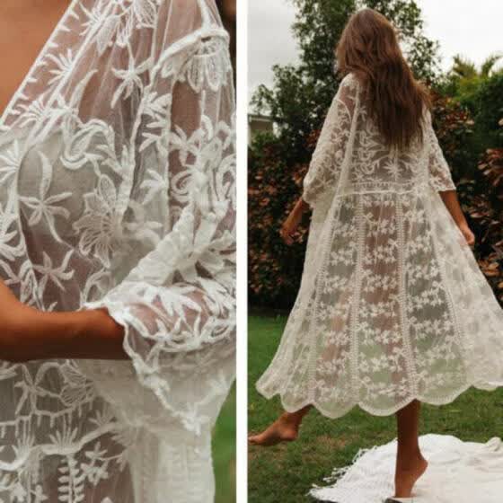 Shop New Women Lace Kimono Beach Cardigan Bikini Cover Up Wrap