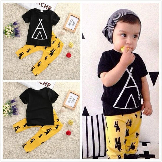 2pcs Toddler Kids Baby Boys Clothes T-shirt Top+Pants Trousers Outfit Set Suit