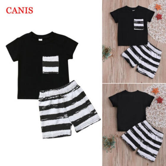 USA 2PCS Toddler Kids Baby Boy Outfits Clothes Cotton T-shirt+Shorts Pants Sets