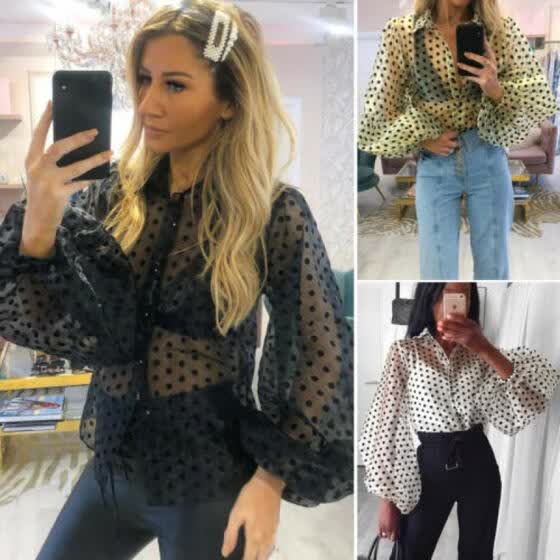 puff sleeve polka dot top