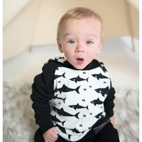 Toddler Infant Baby Kid Boys Girls Long Sleeves Cartoon Shark Hooded Top Clothes