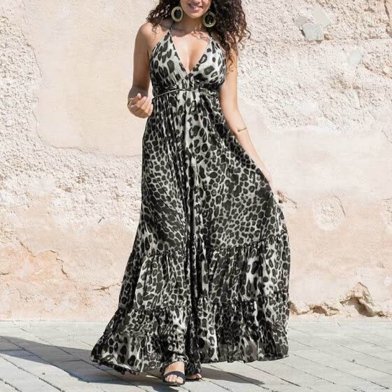 leopard backless dress