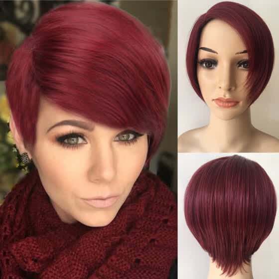 Shop Follure Fashion Synthetic Short Straight Red Wine Color