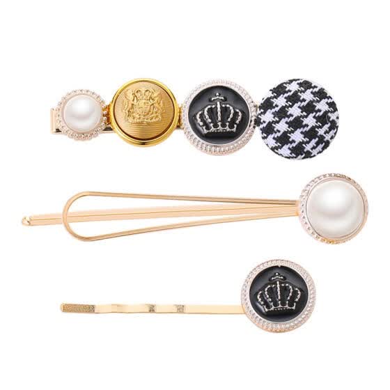 Shop 3pcs Set Korean Girls Crown Pearls Button Bobby Pins Women