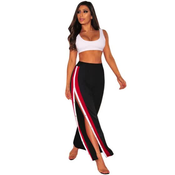 ladies black trousers with satin stripe