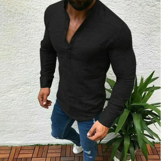 muscle fit henley long sleeve
