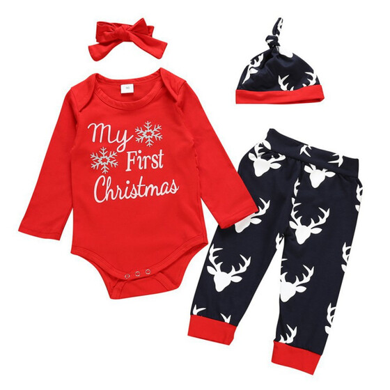 Christmas Toddler Baby Boys Girls Romper T-shirt Long Pants Outfits Clothes Set