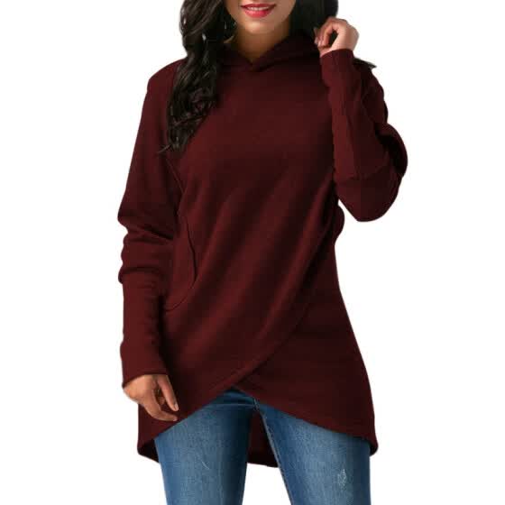 asymmetric hem long sleeve hoodie