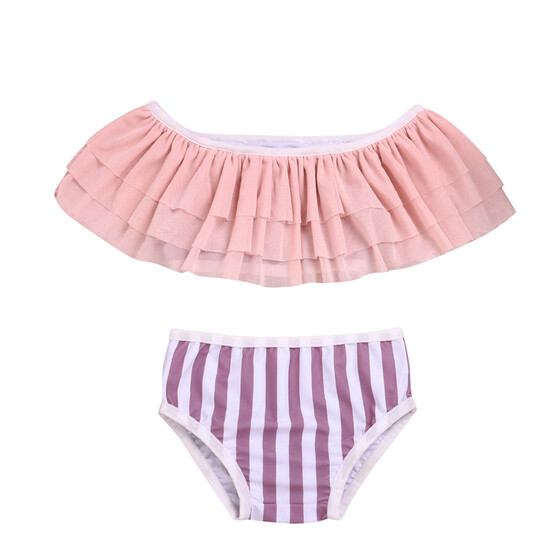 Lovely Infant Kid Baby Girls Striped Bikini Ruffles Swimsuits Bath Swimwear 1PC