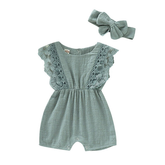 Toddler Infant Baby Girls Solid Net Sleeve Rompers Jumpsuit Clothes Tops