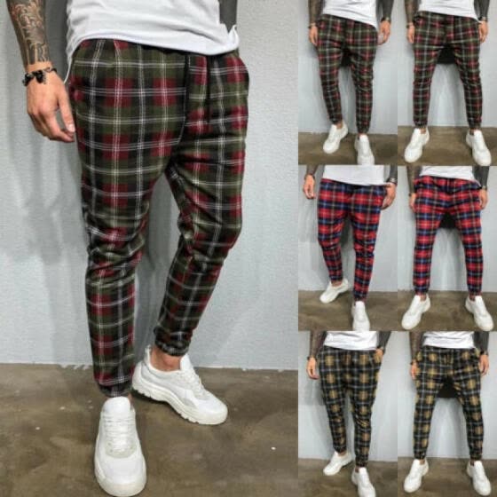 mens checked jogger trousers