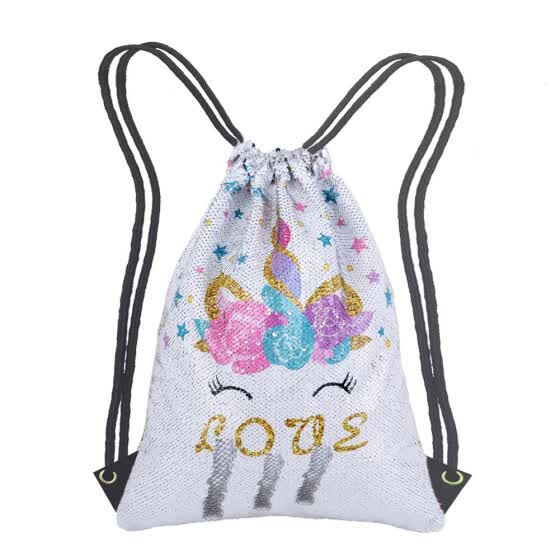 unicorn drawstring sequin backpack