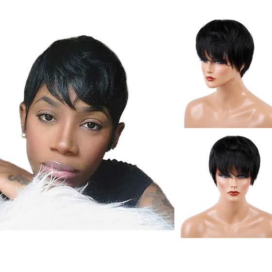 Shop Fashion Side Parting Women Short Black Straight Hair Wigs