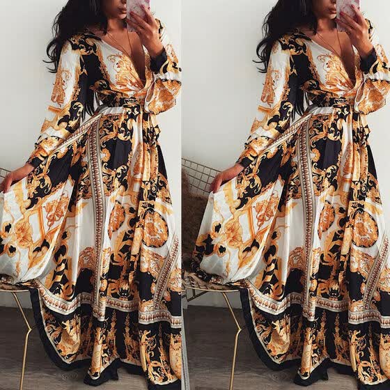 Womens Party Evening Boho Maxi Dress Ladies Holiday Long Sleeve Cocktail