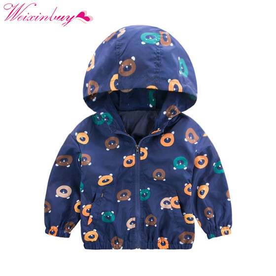 2-6Years Kids Baby Jacket Hooded Coat Boy Girl Toddler Cartoon Print Outerwear Windbreaker Child