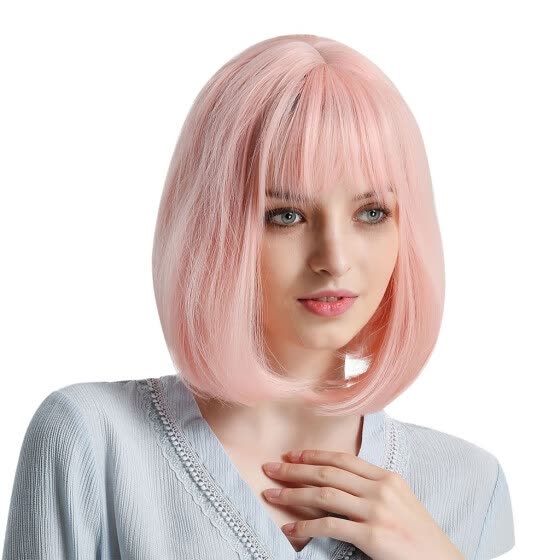 Shop Women Fashion Pink Hot Silk Synthetic Hair Short Hair With