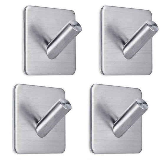 Adhesive Hook for Kitchen Bathroom Coat Hat Key Bag Stainless Steel 4Pcs,