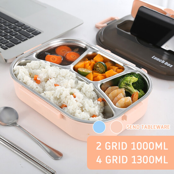 Portable Stainless Steel Bento Lunch Box Leak-Proof School Food Container