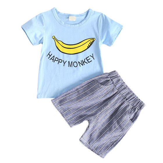 Kids Lovely Fruit Print Short Sleeve Tops T-Shirt Striped Shorts Outfits Set 2pcs Baby Girl Boy Suits