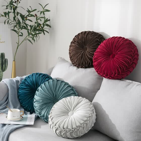 Shop Velvet Pleated Round Pumpkin Throw Pillow Couch Cushion Floor