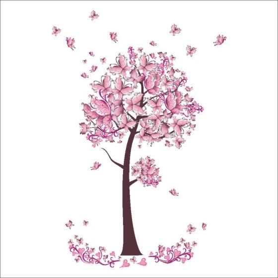 Shop Pink Butterfly Flower Tree Wall Stickers Decals Girls Women
