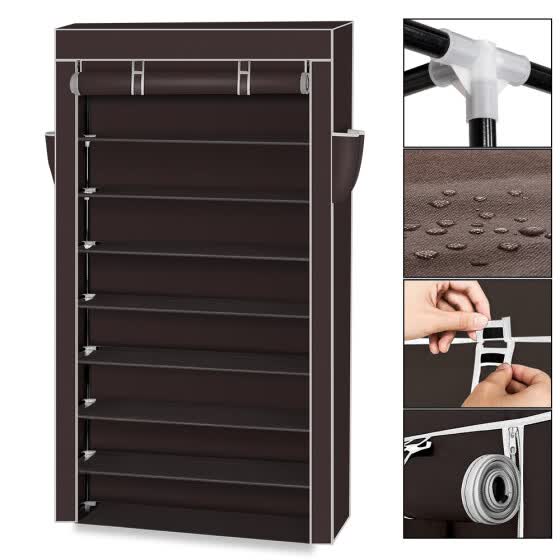 Shop 10 Tiers Shoe Rack With Dustproof Cover Closet Shoe Storage Cabinet Organizer Dark Brown Online From Best Furniture And Decor On Jd Com Global Site Joybuy Com