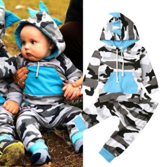 Infant Baby Girls Boys Tracksuit Clothes Hooded Tops Long Pants Outfits Set UK