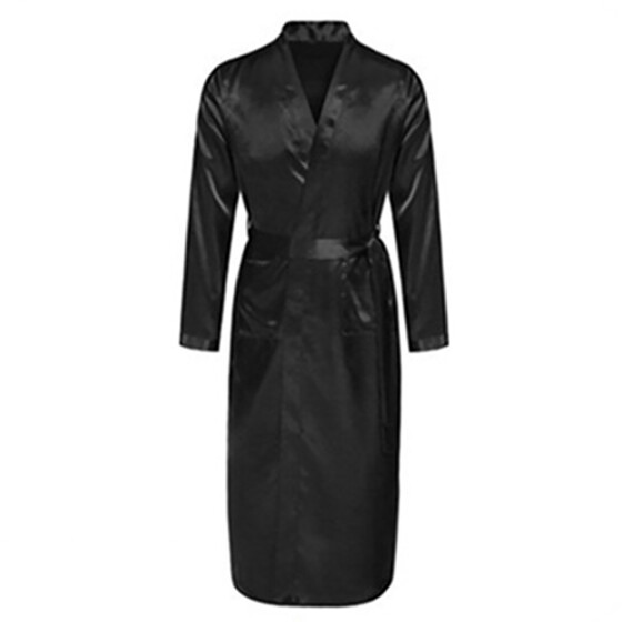mens black satin robe