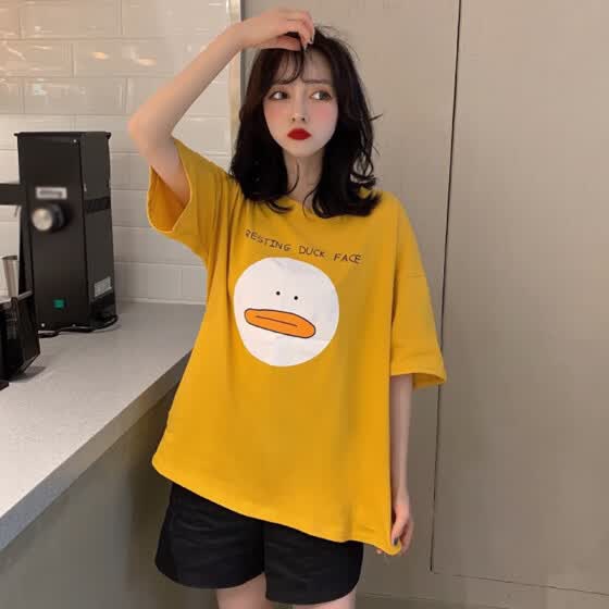 Shop Women S Casual Round Neck Cartoon Yellow Duck Letters Print Short Sleeve Loose Pullover T Shirt Online From Best T Shirts On Jd Com Global Site Joybuy Com