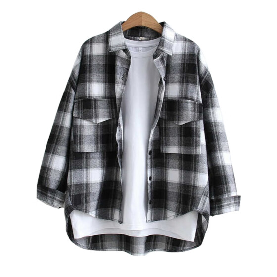 women's plus size red and black plaid shirt
