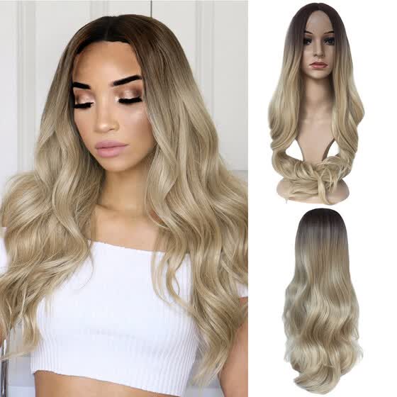 Shop Fashion Synthetic Gradient Gold Long Curly Hair Wig Wavy