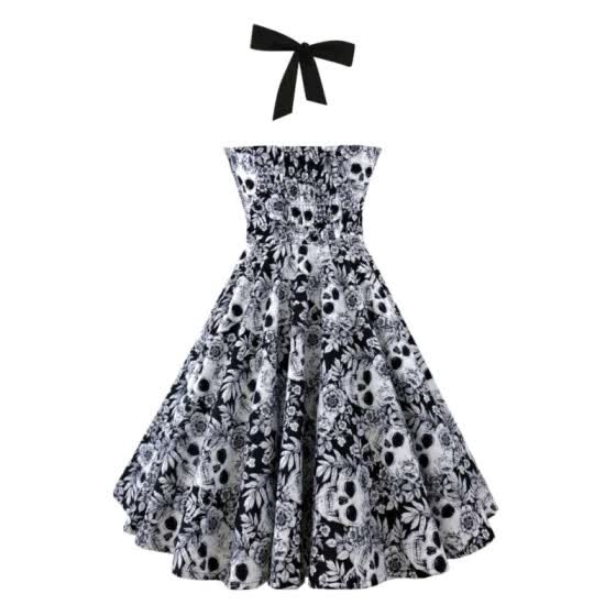 printed high waist and large swing evening dress