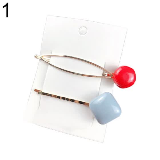 Shop 2pcs Girls Candy Color Geometric Hairpins Bangs Hair Clips
