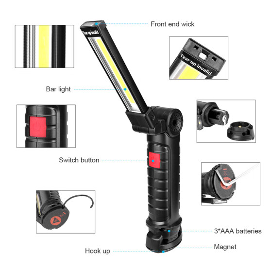 Rechargeable COB+LED Magnetic Torch Flexible Inspection Lamp Cordless Work Light