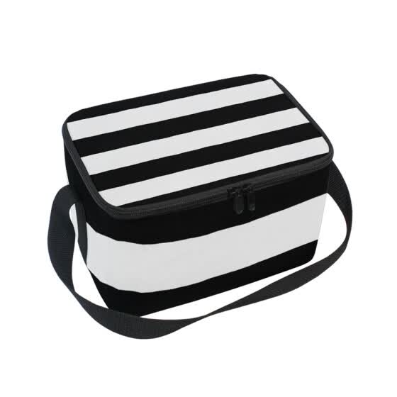 black and white lunch bag