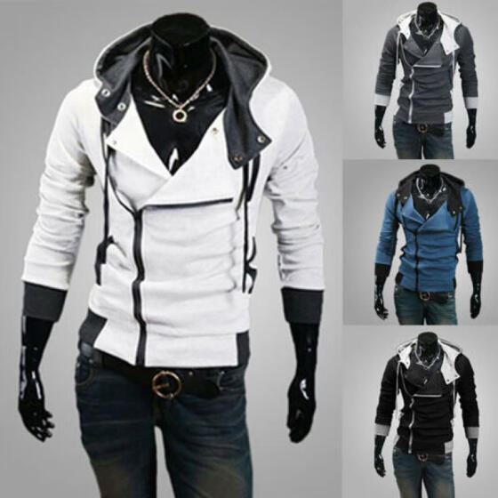 Men Winter Slim Hoodie Warm Hooded Sweatshirt Coat Zip Up Outwear Sweater Jacket