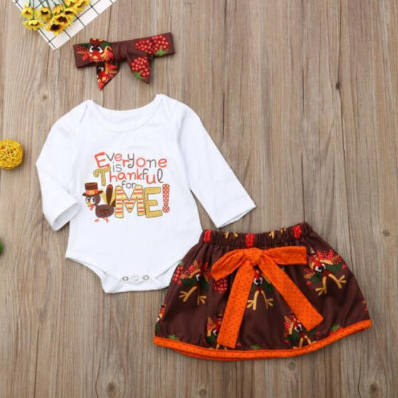 USA Baby Girls First Thanksgiving Turkey Tops Romper Bodysuit Tutu Dress Outfits