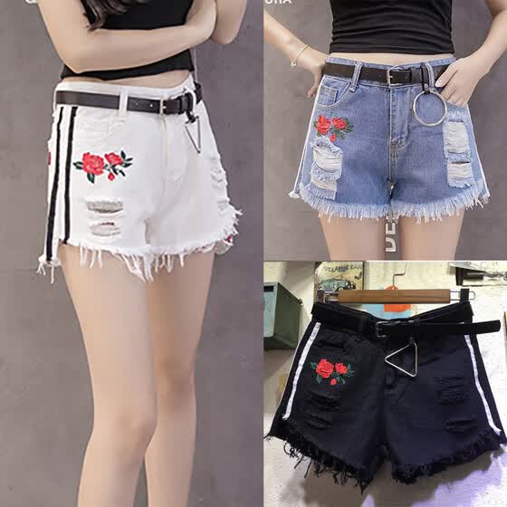 white denim fringe shorts