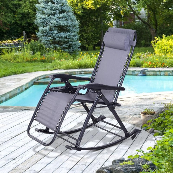 Shop Folding Zero Gravity Rocking Lounge Chair With Cup Holder