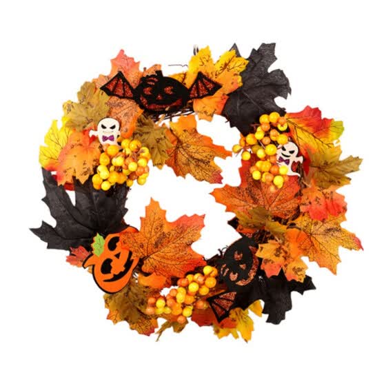 Shop Artificial Halloween Wreath Autumn Maple Leaf Pumpkin Berry