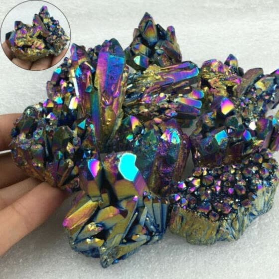 1PCS Natural Quartz Crystal Rainbow Titanium Cluster Mineral Specimen Healing