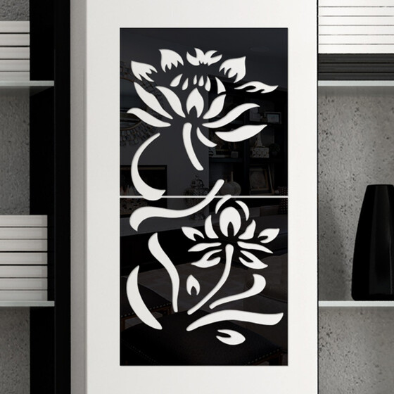 3D Diy Black Flower Shape Acrylic Wall Sticker Modern Stickers Decoration