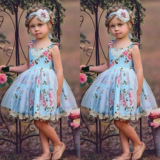 Toddler Baby Kids Girl Sleeveless Strap Bow Flowers Tulle Princess Dresses Hat k