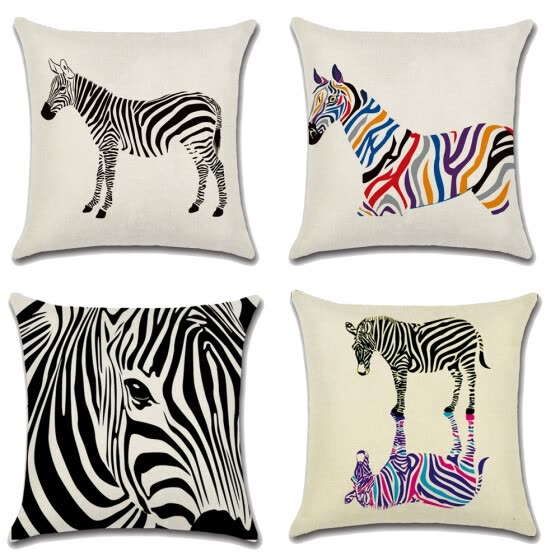 Shop 4 Pcs 18 X18 Inch Rainbow Zebra Cotton Linen Pillow Case Sofa