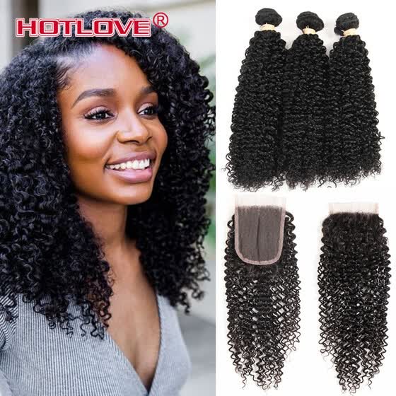 Shop Brazilian Human Hair Bundles With Closure Kinky Curly Hair 3