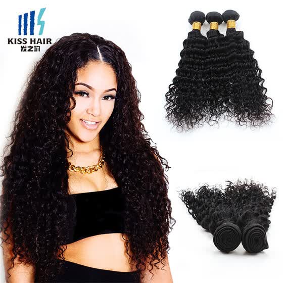 Shop Kiss Hair Deep Wave Hair 3 Bundles With Lace Closure 1b Color